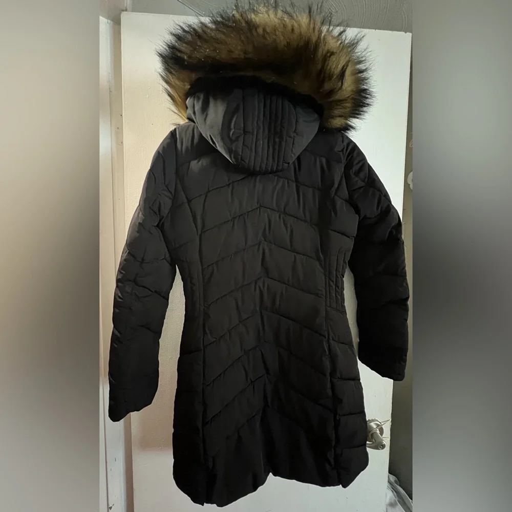 coat Ivanka Trump Black Puffer Coat Faux Fur Hood Long Quilted Jacket XS - Picture 3 of 8